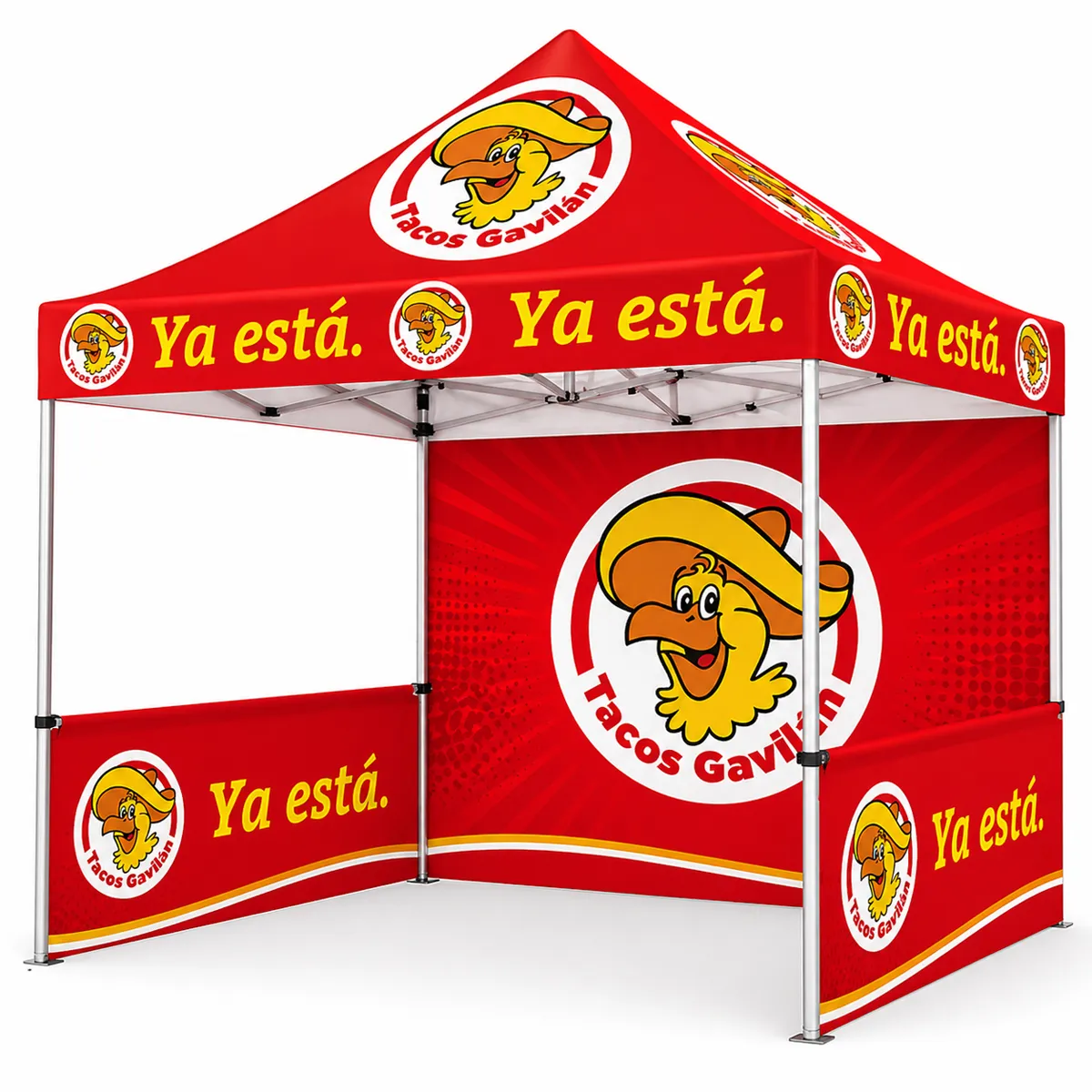 10x15 custom canopy tent with printed backwall and half walls for restaurant brand events
